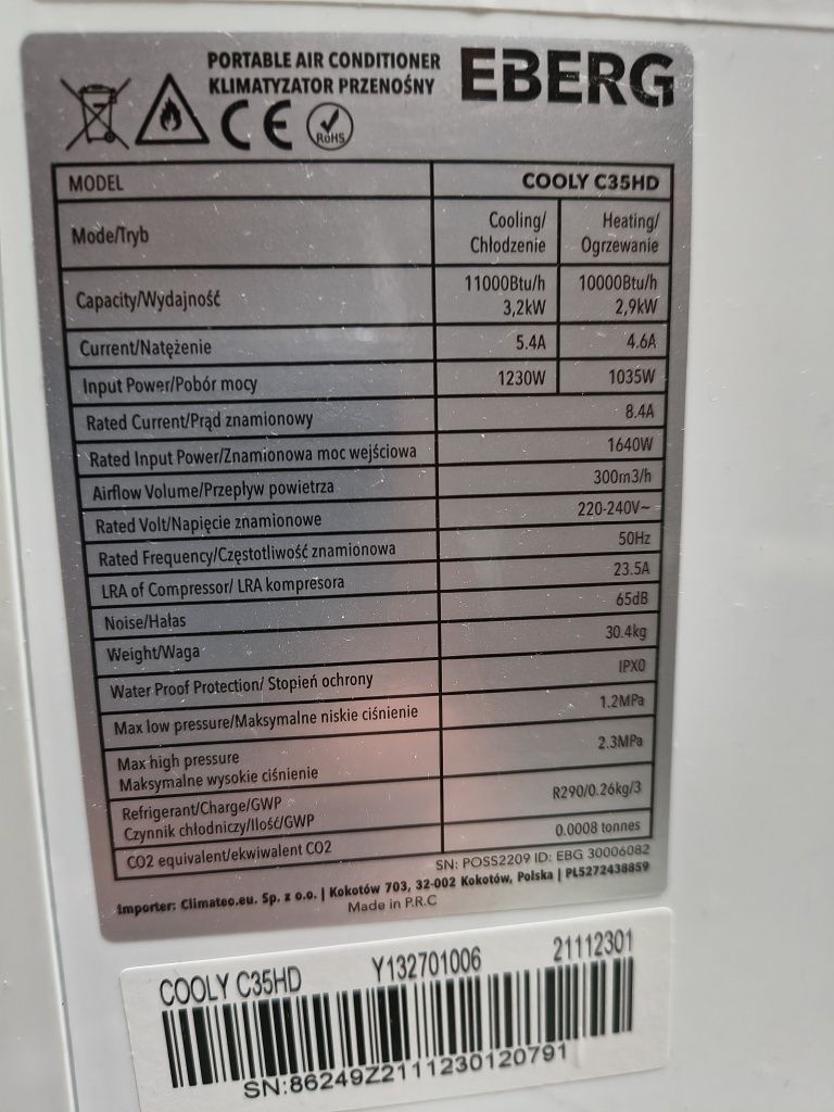 Klimatyzator Przenośny z funkcją grzania