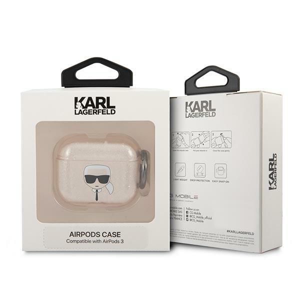 Karl Lagerfeld Etui AirPods 3 Złoty/Glitter - Kolekcja Karl`s Head