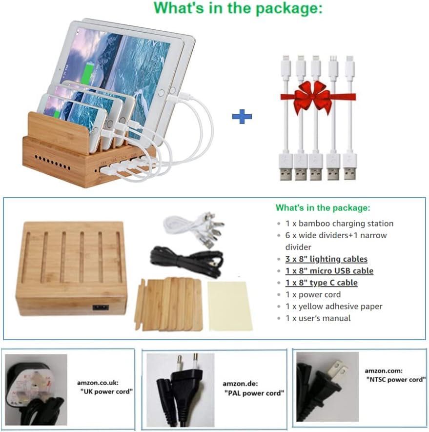 5 portów USB Stacja ładująca Bamboo