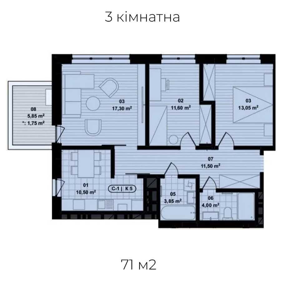 Квартира з панорамою на центр міста та річку, від забудовника