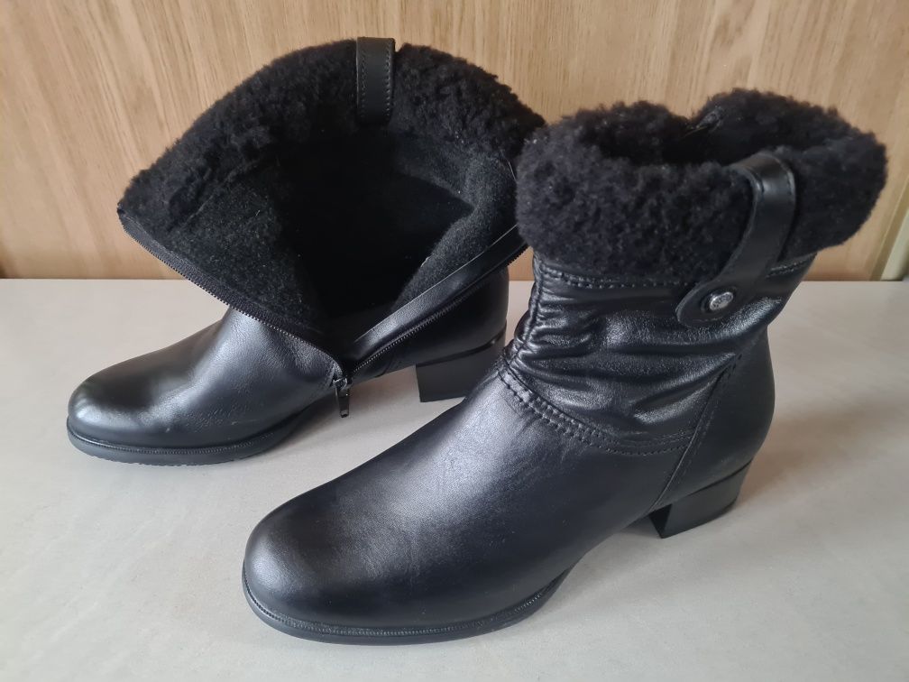 nowe SKÓRZANE czarne botki - roz. 37 /wkładka 23,5 cm/zamek, ocieplane