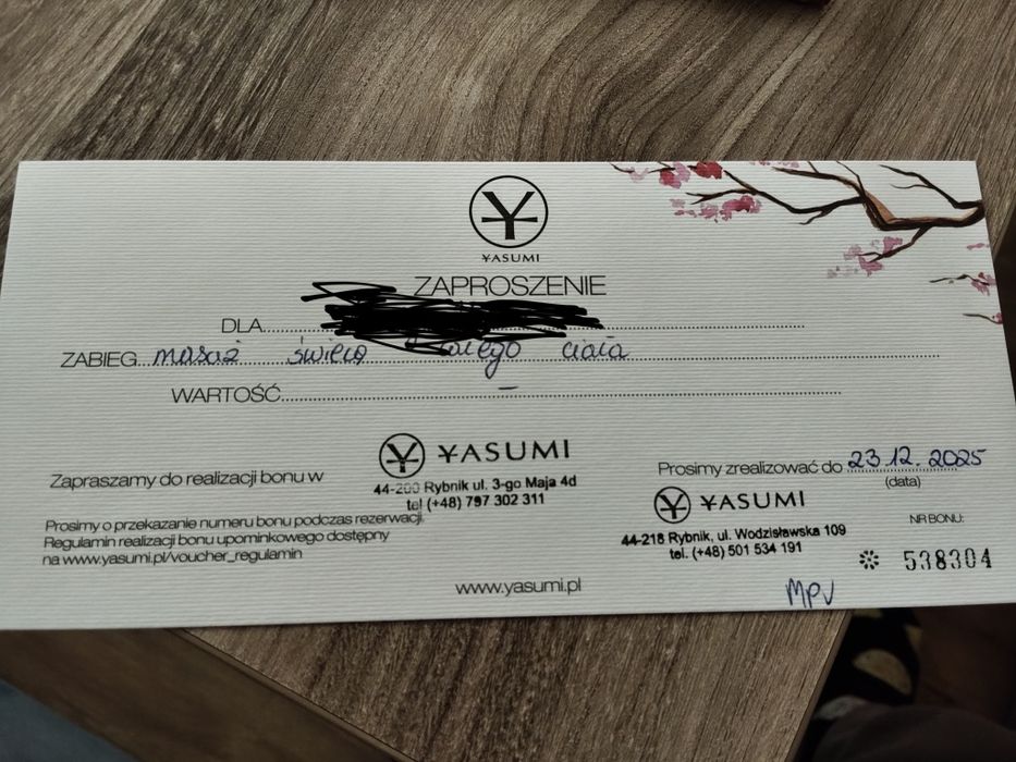 Voucher na masaż rybnik