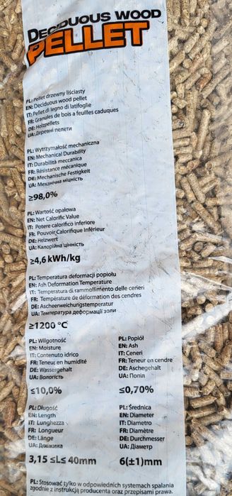 Pellet drzewny liściasty paleta 65 worków