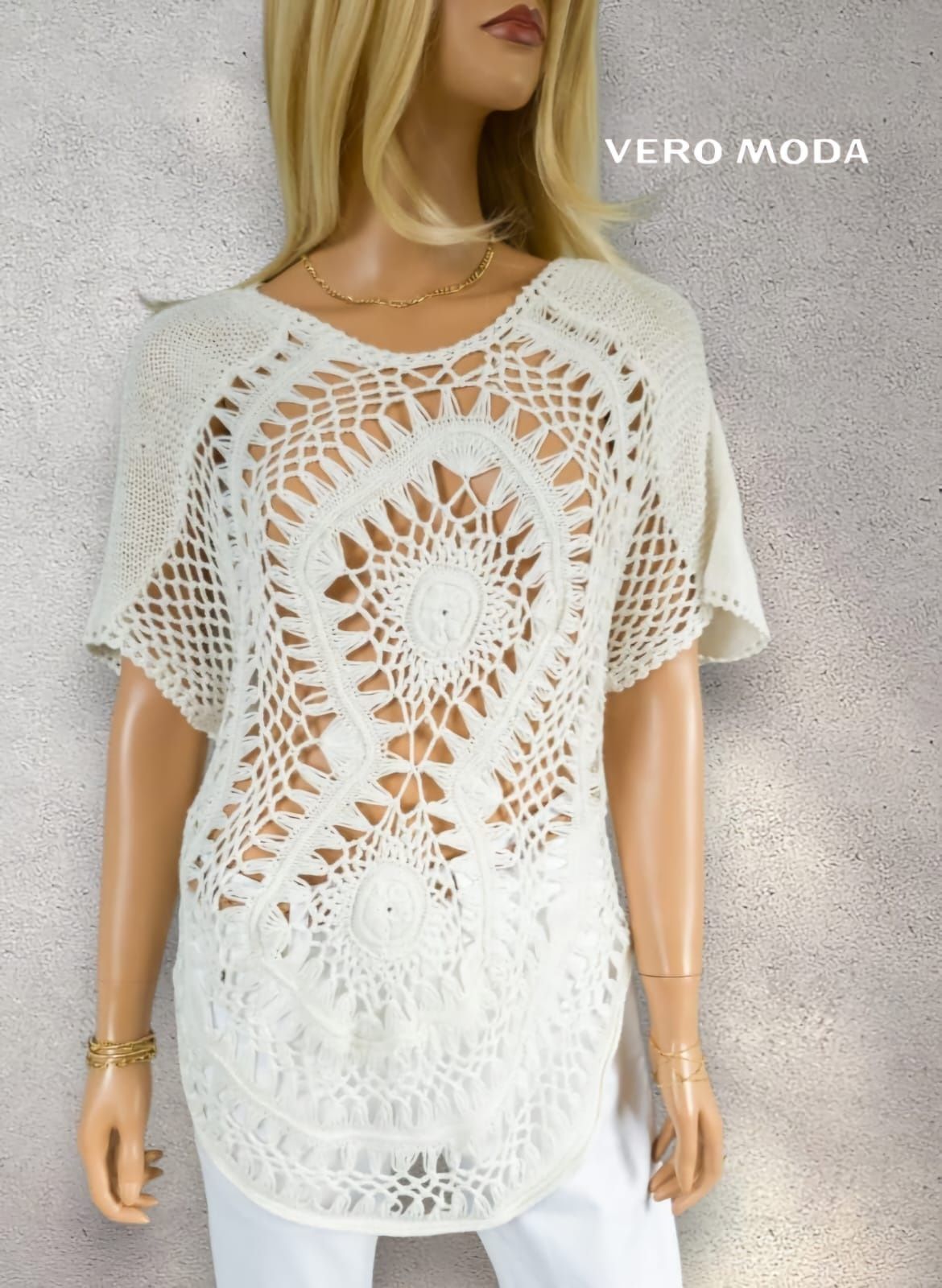 Biała ażurowa narzutka elegancka i stylowa xl/xxl