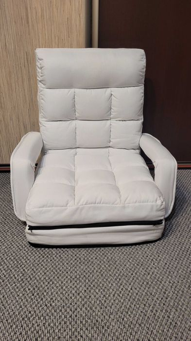 Rozkładany fotel podłogowy 3w1 Costway, biały, leżanka.