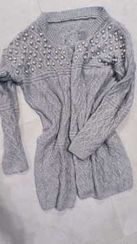Zimowy, bawełniany niezapinany sweter, z koralikami, S