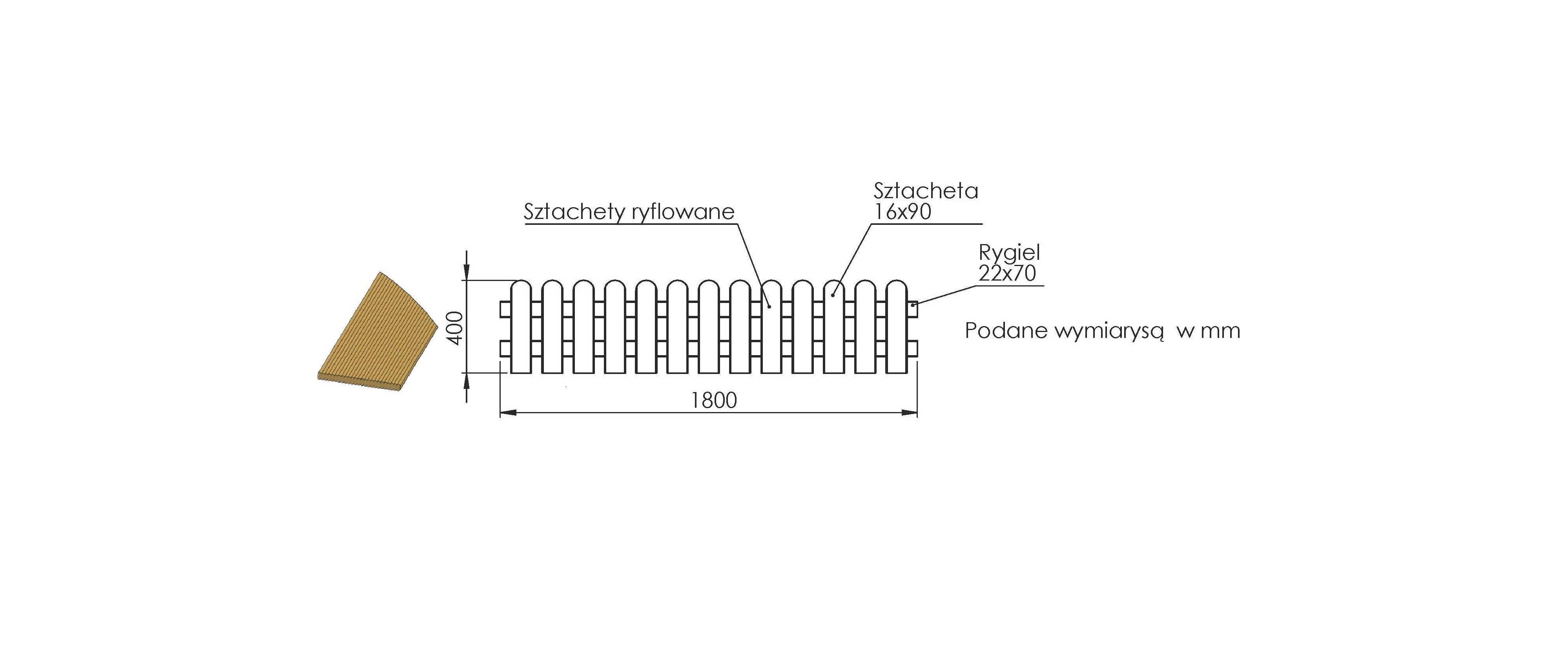 Płot sztachetowy ryflowany BJO 40x180