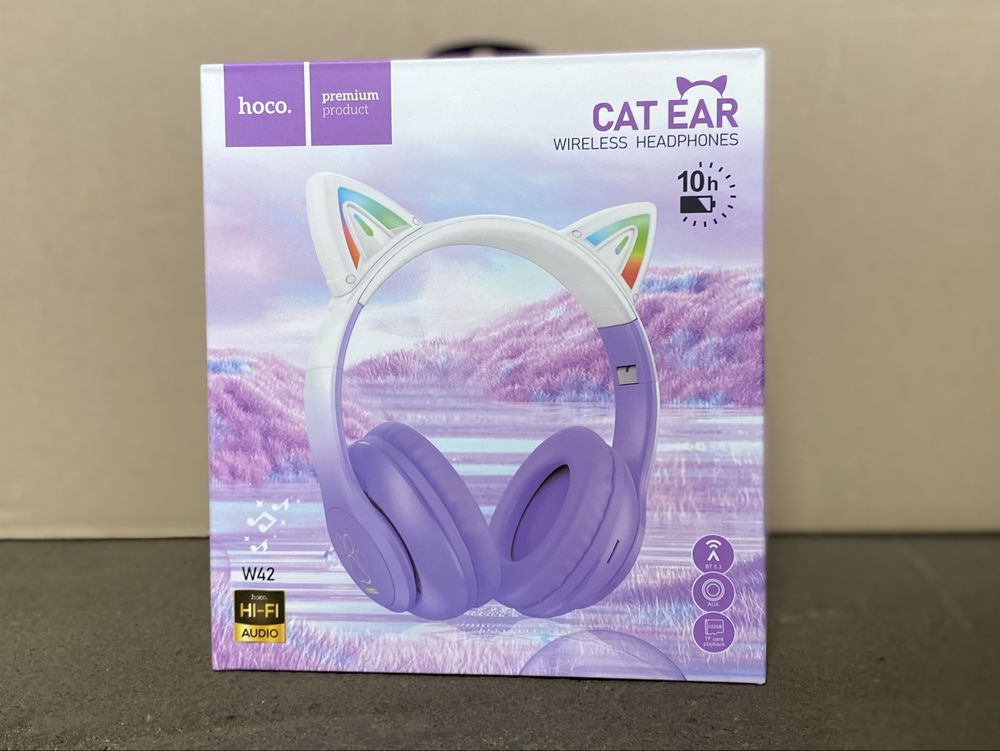 Наушники с ушками RGB беспроводные HOCO W42 складные BT5.3, (10 часов)