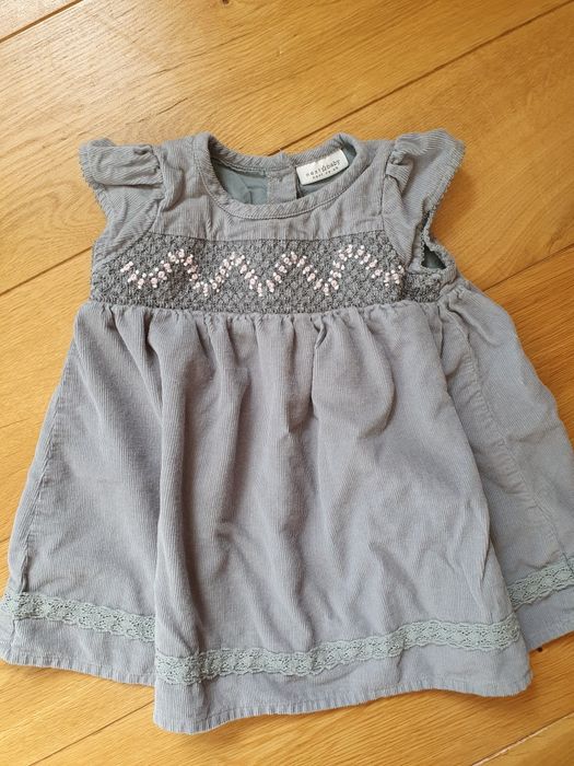 Sukienka Next szara, chrzest/urodziny/wesele, rozmiar 62-68, 3-6M