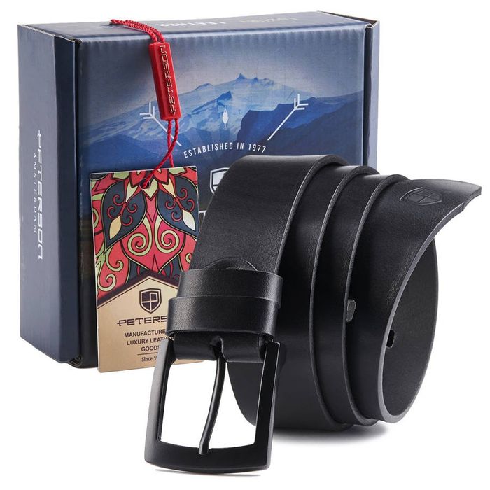 skórzany pasek z czarną, metalową klamrą - peterson