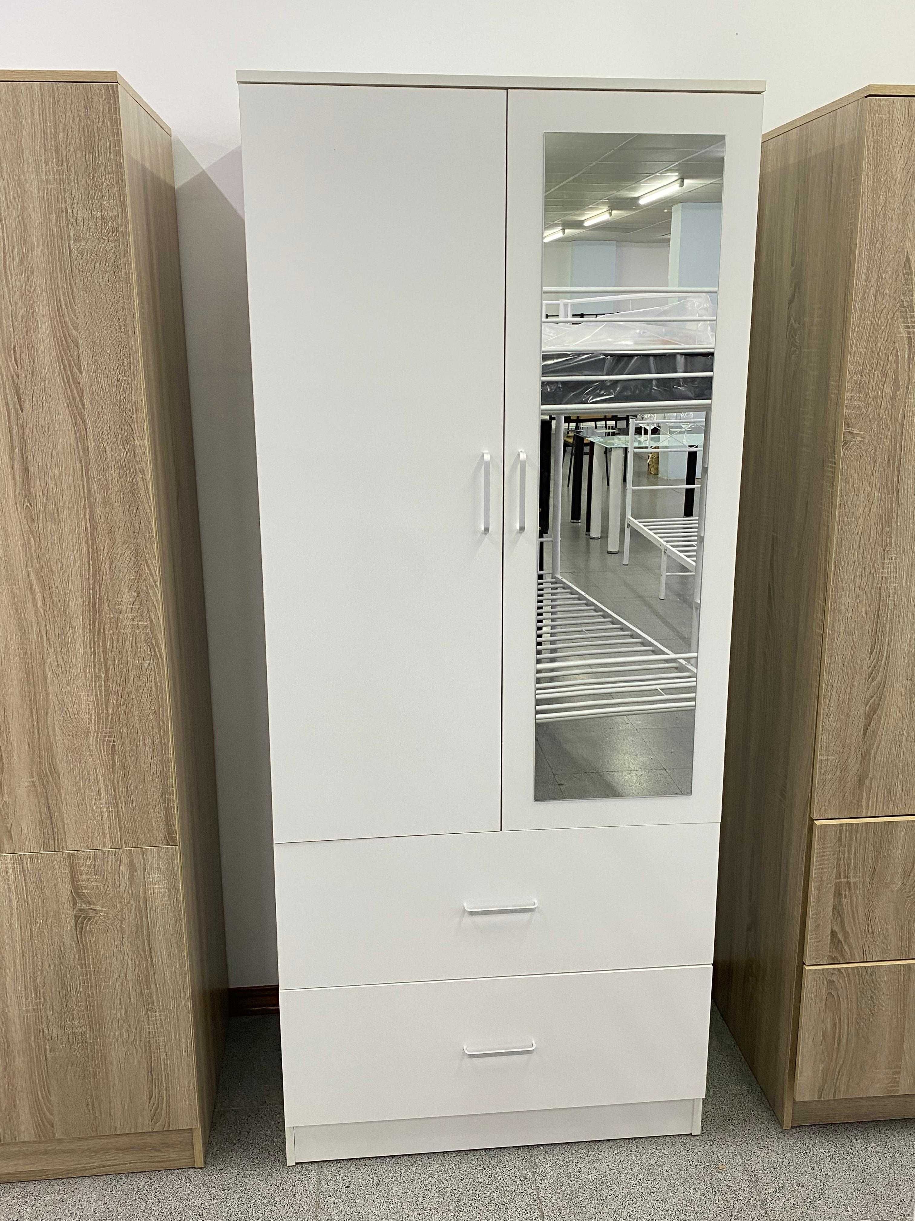 Roupeiro novo com 2 portas + espelho branco portes grátis