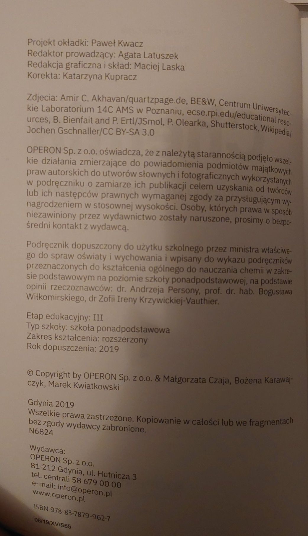 Podrecznik do Chemii zakres rozszerzony klasa I LO