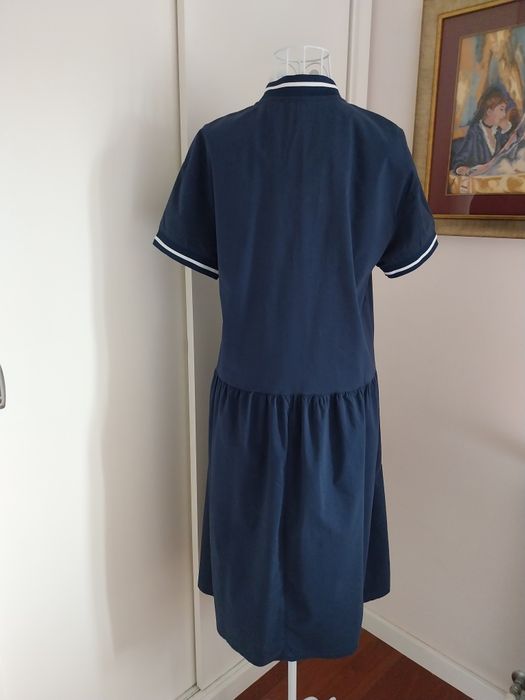 Vestido manga curta | midi | azul escuro | Kling | Tamanho S grande