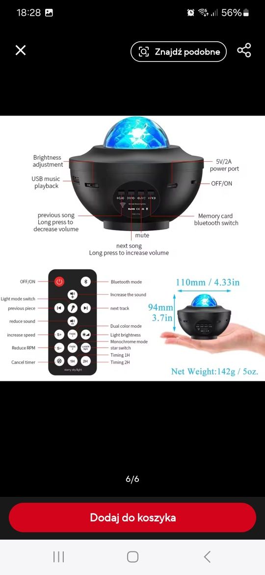 Lampka nocna dla dzieci, kula , glosnik usb,,bluetooth