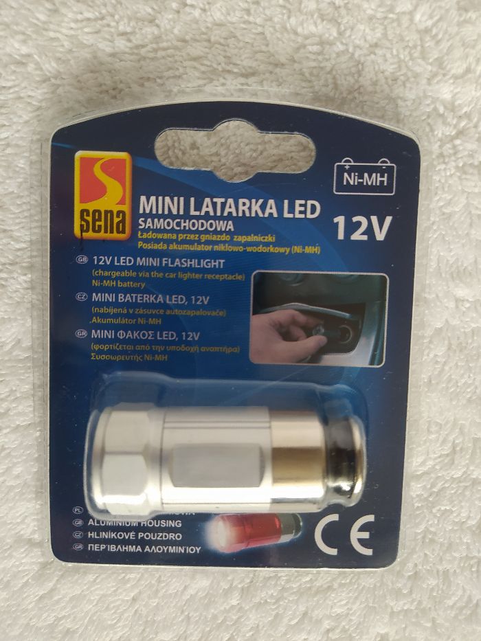 SENA-Mini latarka samochodowa LED na gniazdo zapalniczki-12V.