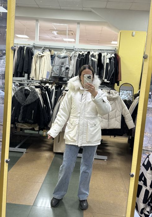 Куртка біла зимова тепла парка пуховик жіноча куртка белая оверсайз