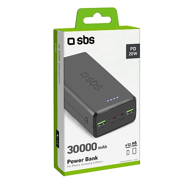 Powerbank SBS TTBB30000PD20K 30000 mAh 2 x USB-C 2 x USB-A - czarny