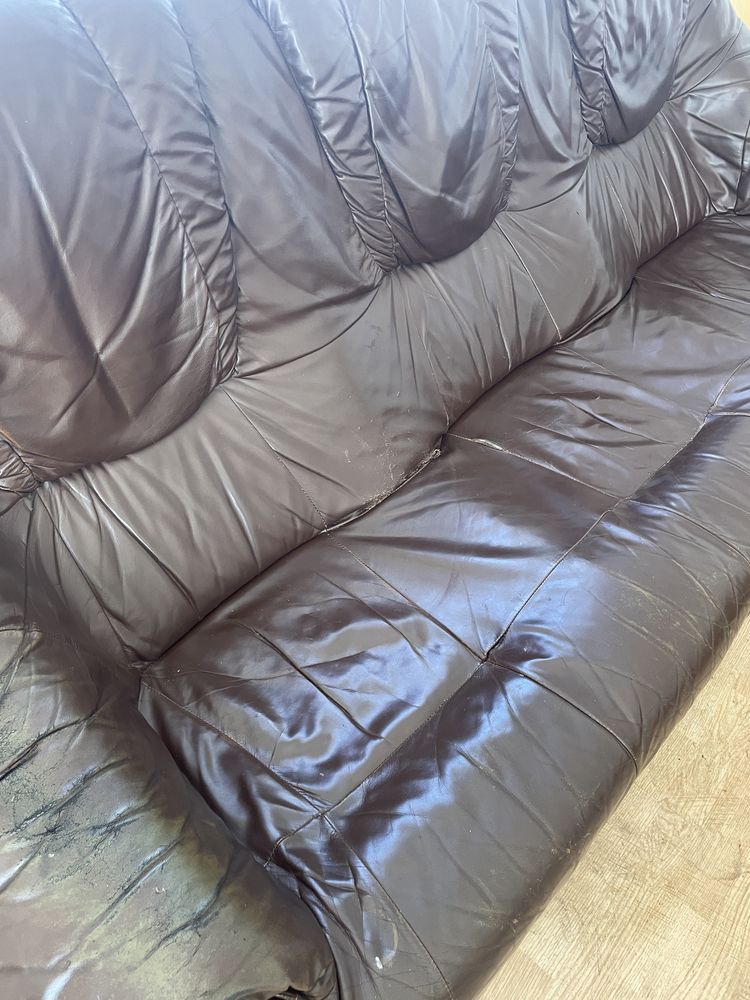 Skórzany wypoczynek sofa + 2 fotele