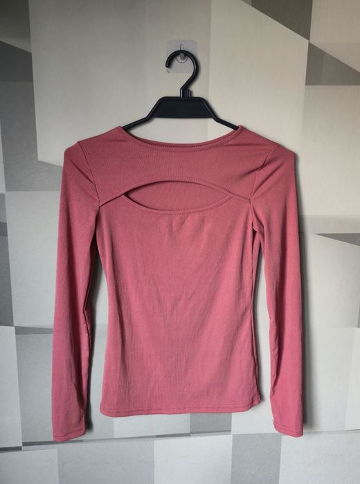 Bluzka/Top z długim rękawem, w prążek, wycięte na dekolcie, rozmiar S