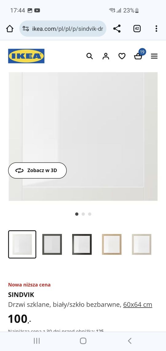 2 szt. SINDVIK IKEA BESTA Drzwi szklane, biały/szkło bezbarwne, 60x64
