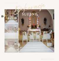 ślubne dekoracje, dekoracje kościoła, biały dywan, wesele