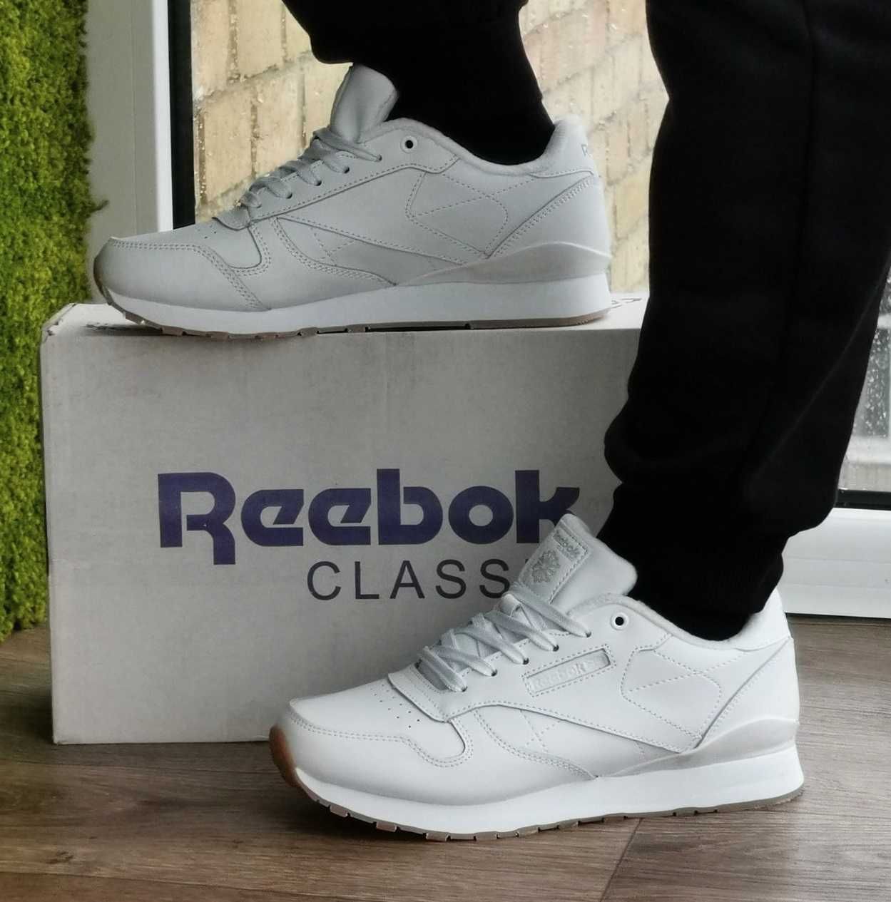 Зимние Женские Термо Кроссовки Reebok Classic Белые Рибок Кожаные