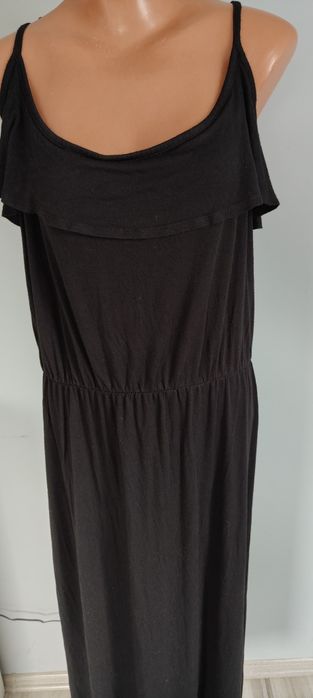 6XL 52 5XL 50 George czarna długa maxi sukienka ramiączka hiszpanka
