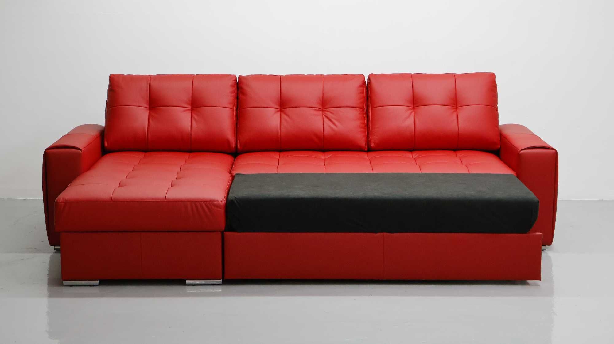 czerwona SKÓRA NATURALNA NAROŻNIK z narożnik spanie pojemnik 6038 sofa