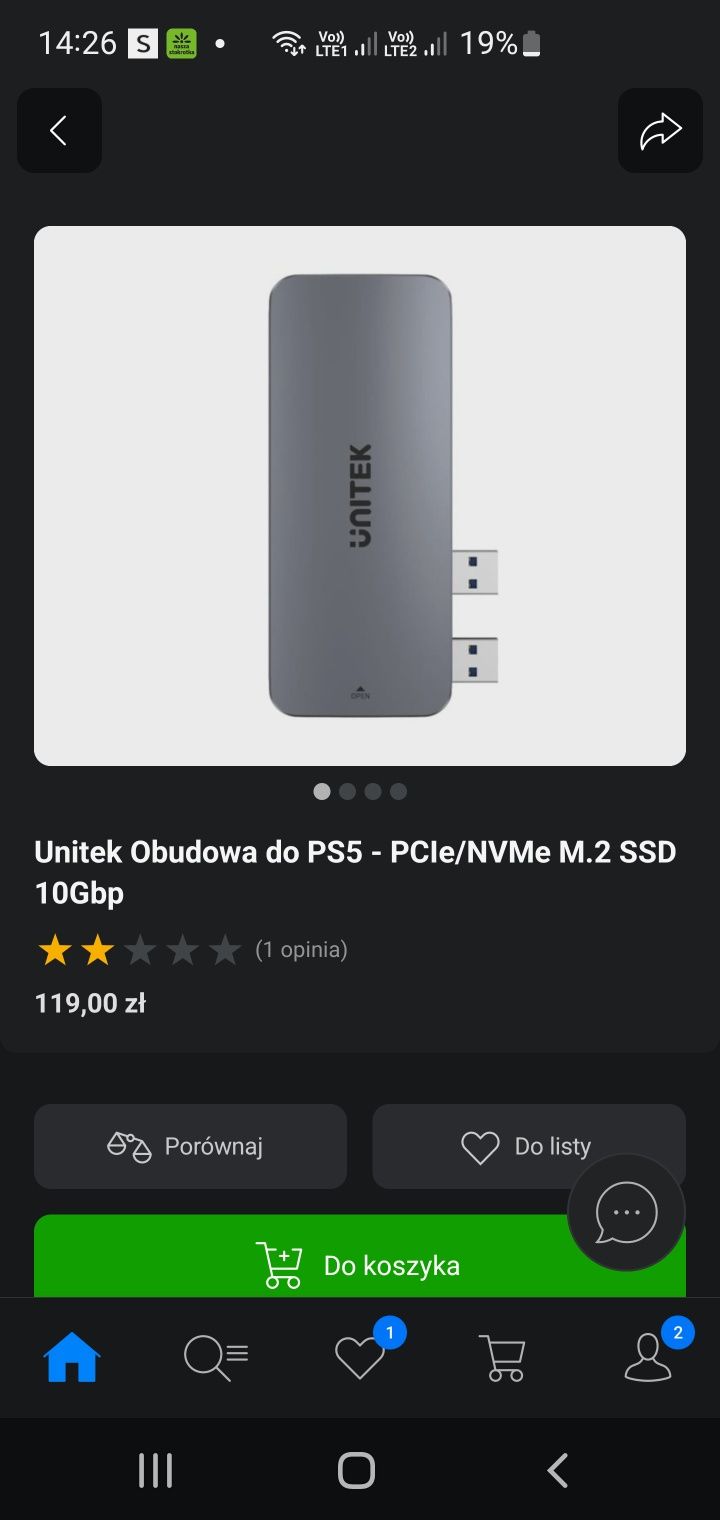 Obudowa do PlayStation 5 PCIe/NVMe M.2 SSD 10Gbp