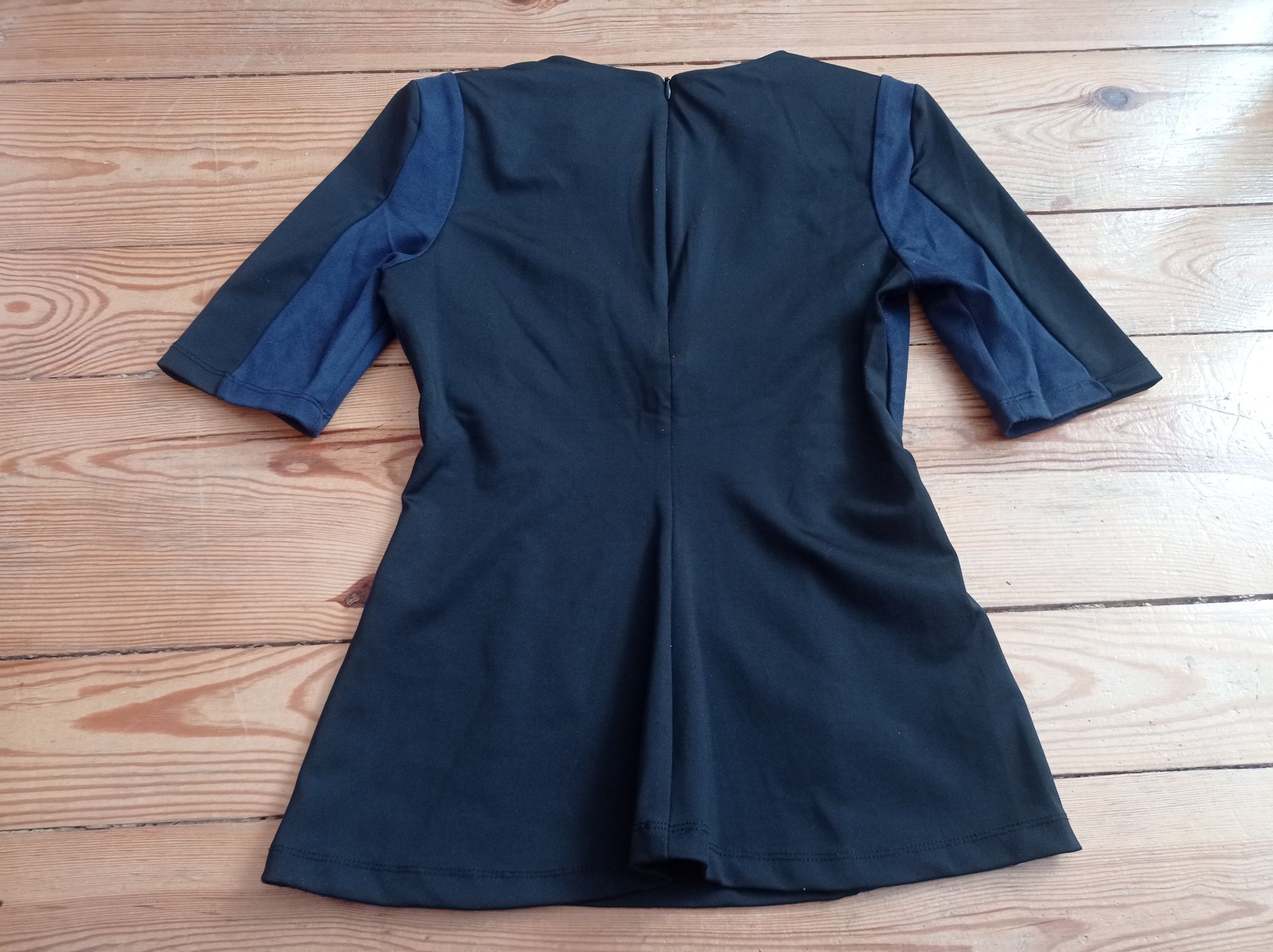 Elegancka 36 bluzka bluzeczka czarna wstawki zamszowe granatowe h&m