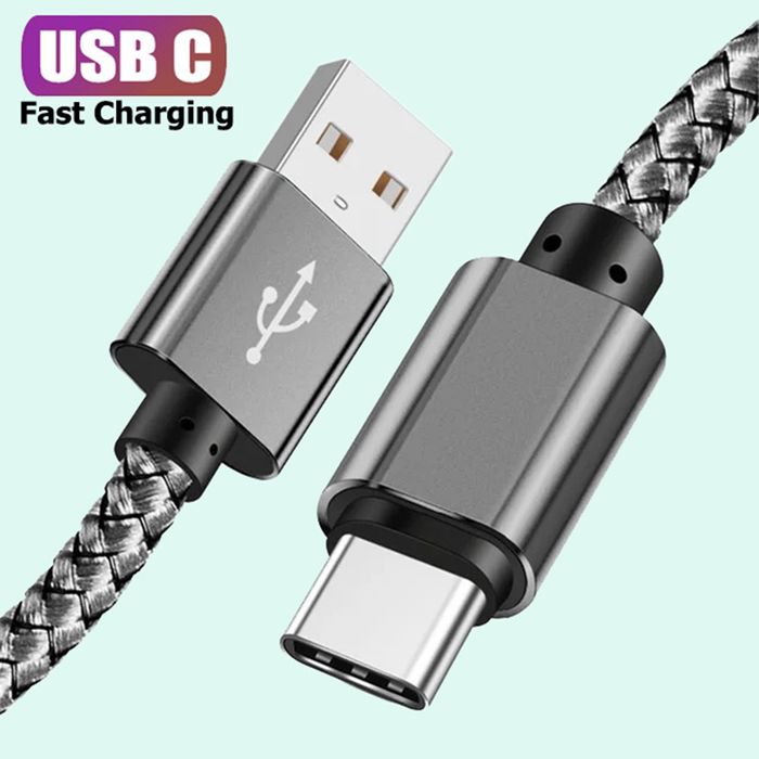 Kabel USB-C do USB Pleciony 2m szary przewód do ładowania 2 metry
