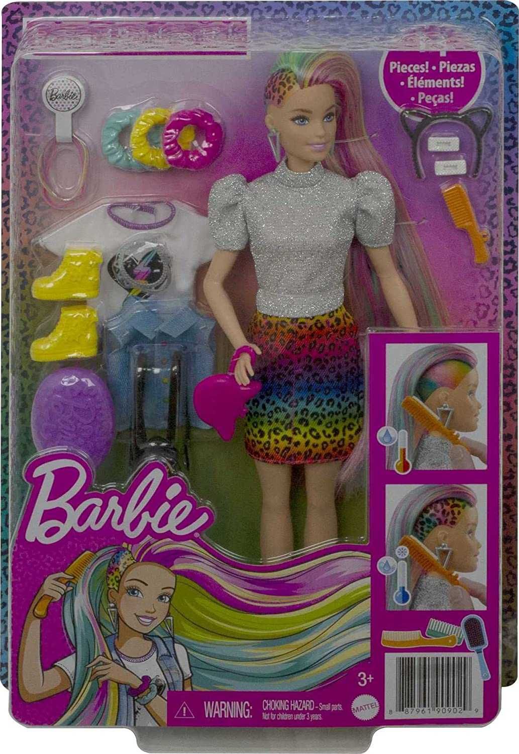 Barbie Leopard Rainbow Hair Барбі веселковий леопард Змінює колір