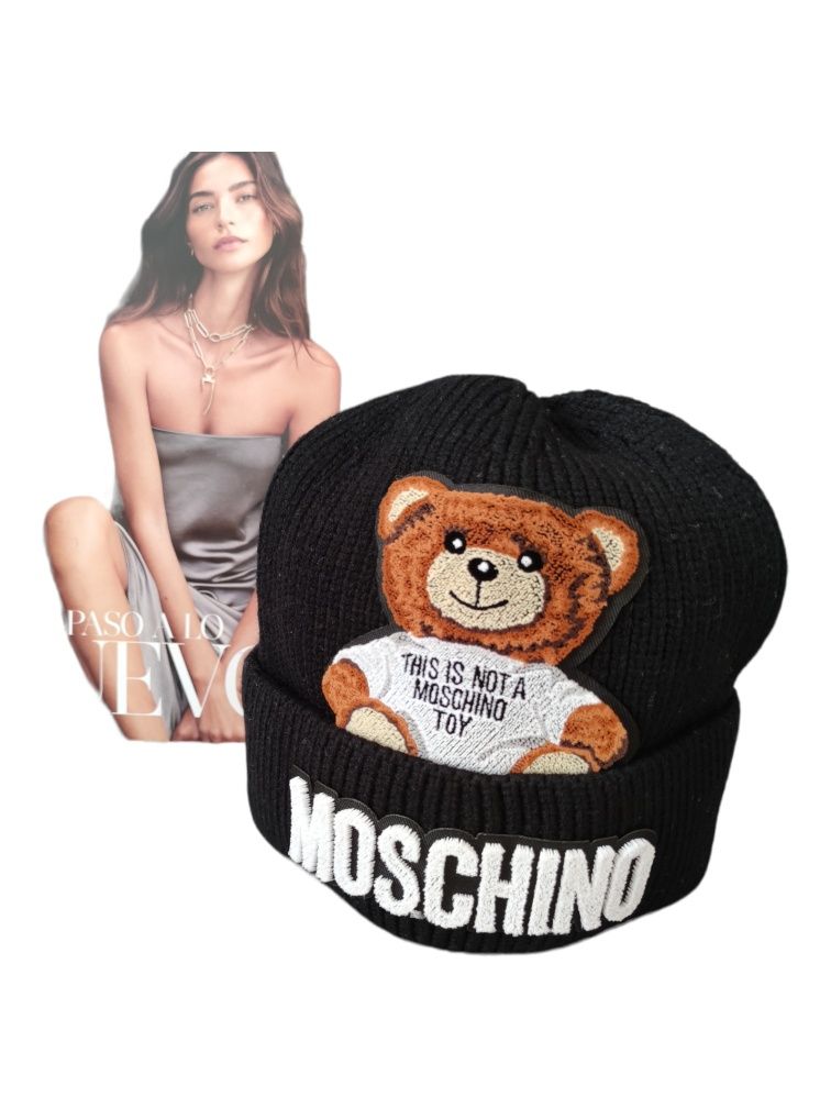 NOWA Moschino Teddy 3D Miś czarna czapka modnie jesień/zima stylowo