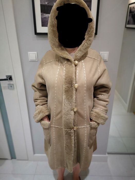 ALLEGRIA kożuch damski naturalny kaptur jasny futro r. 36-38