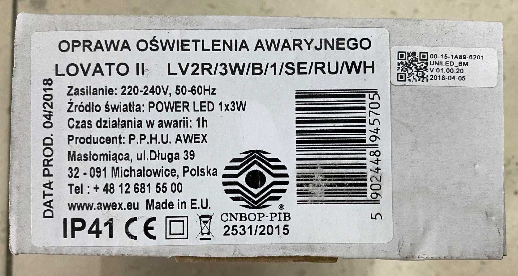 Oprawa oświetleniowa awaryjna LOVATO II LED 3W 1h LV2R/3W/B/1/SE/RU/WH