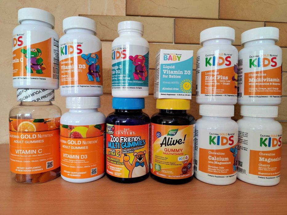 Дитячий вітамін д3, омега, С, кальцій, магній, цинк, мульті California