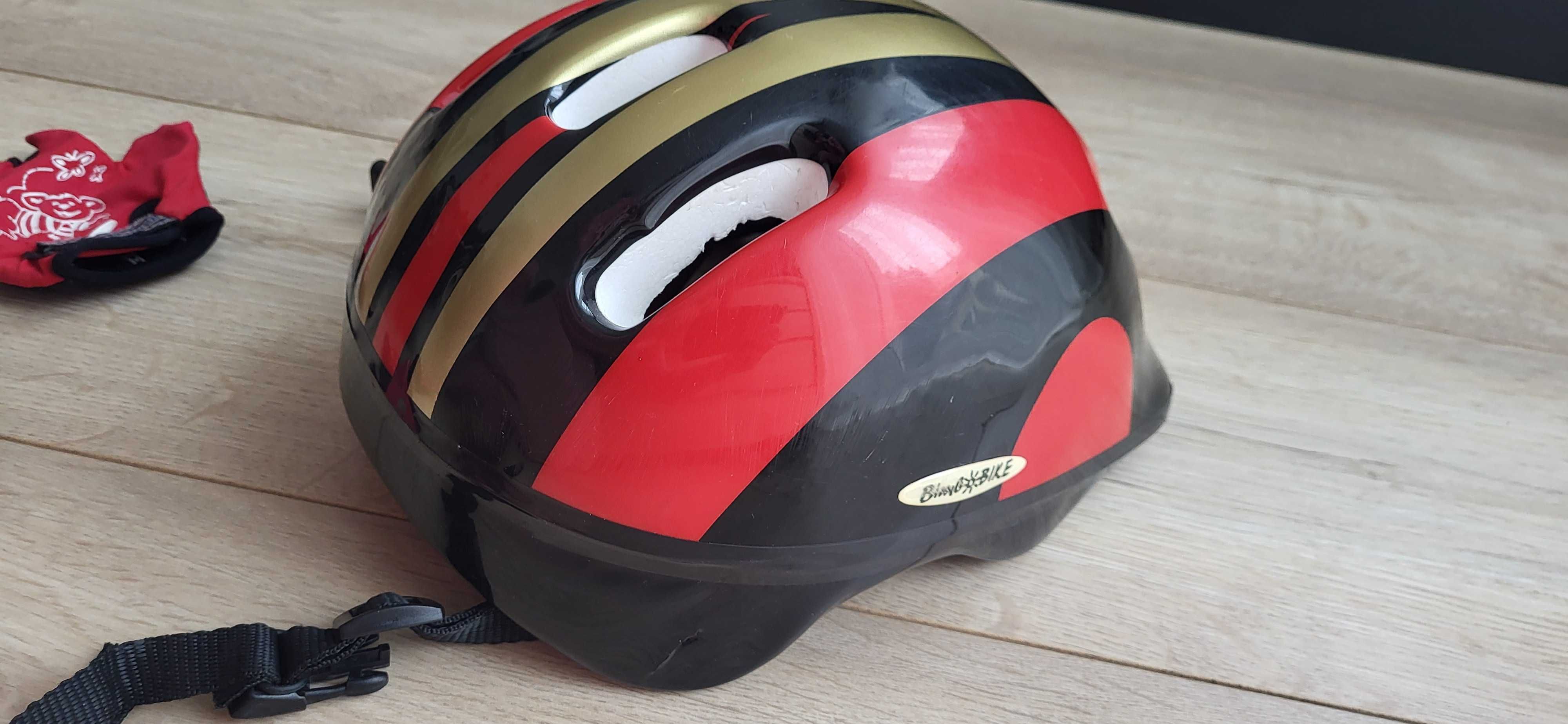 Kask rowerowy dla kilku letniego dziecka roz. M 53-54 cm + rękawiczki