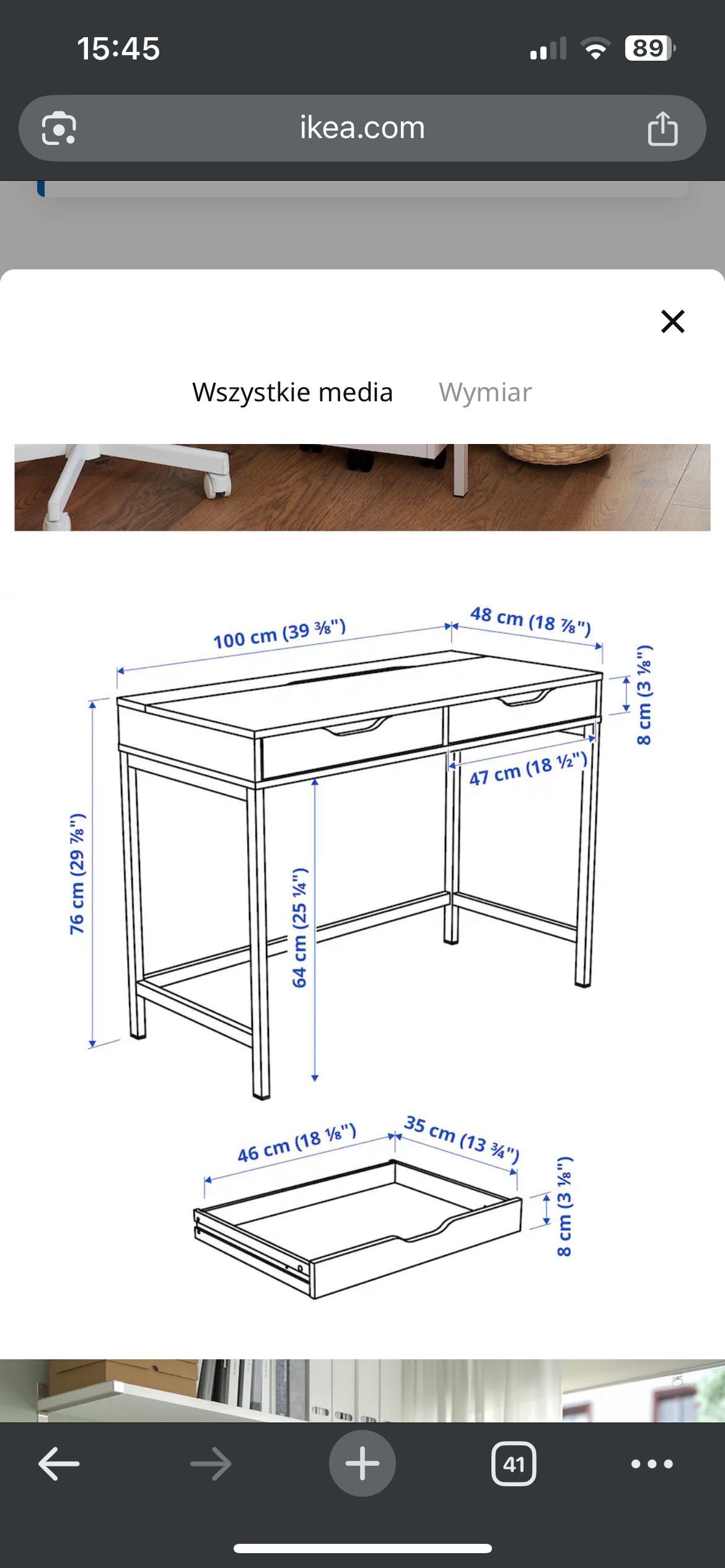 Biurko ikea alex, białe z szufladami
