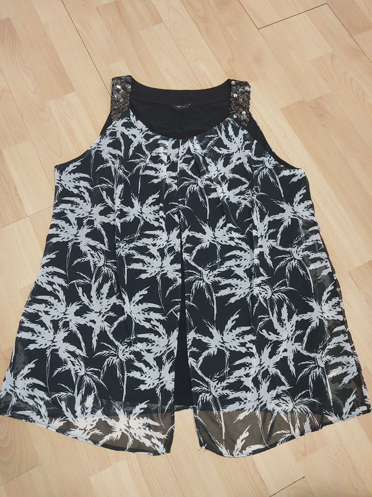 Lekka szyfonowa bluzka lato 46 48 4xl czarno biała plus size