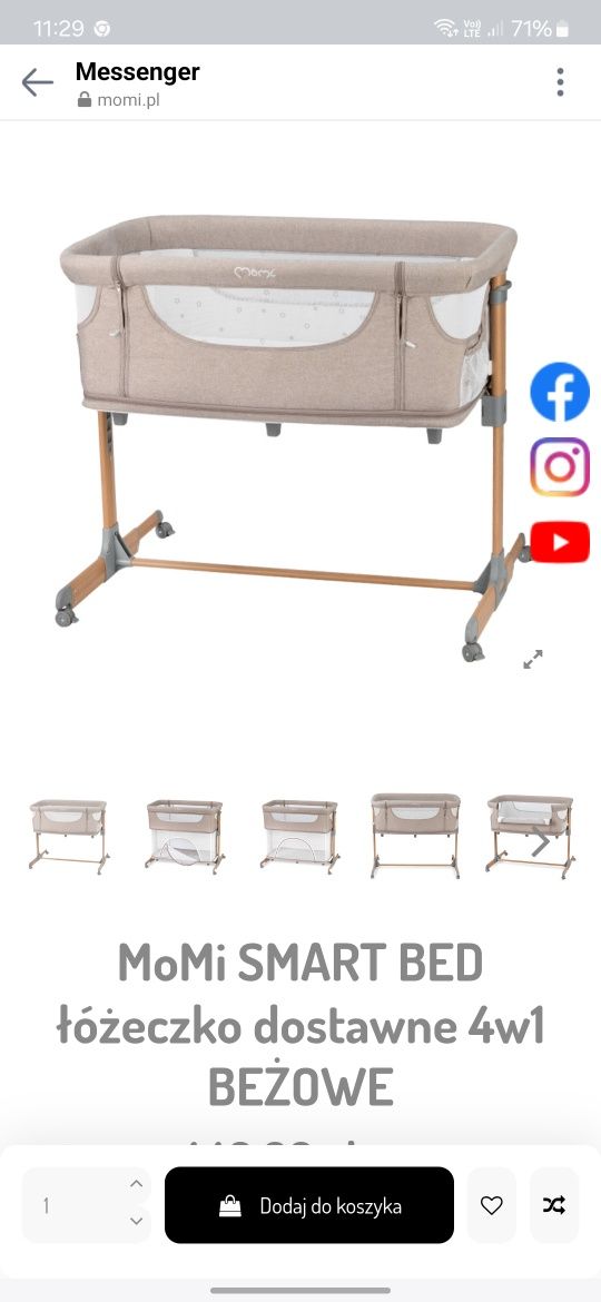 MoMi SMART BED łóżeczko dostawne 4w1 BEŻOWE