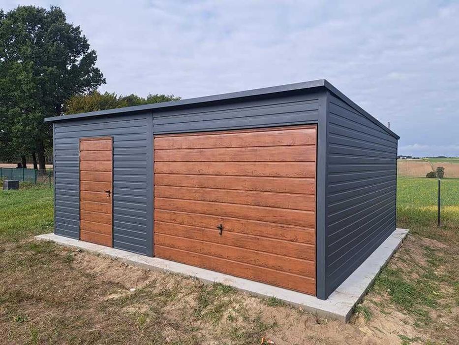 Garaże,garaż blaszany 6x5,6x6 ORZECH panel poziomy PRODUCENT