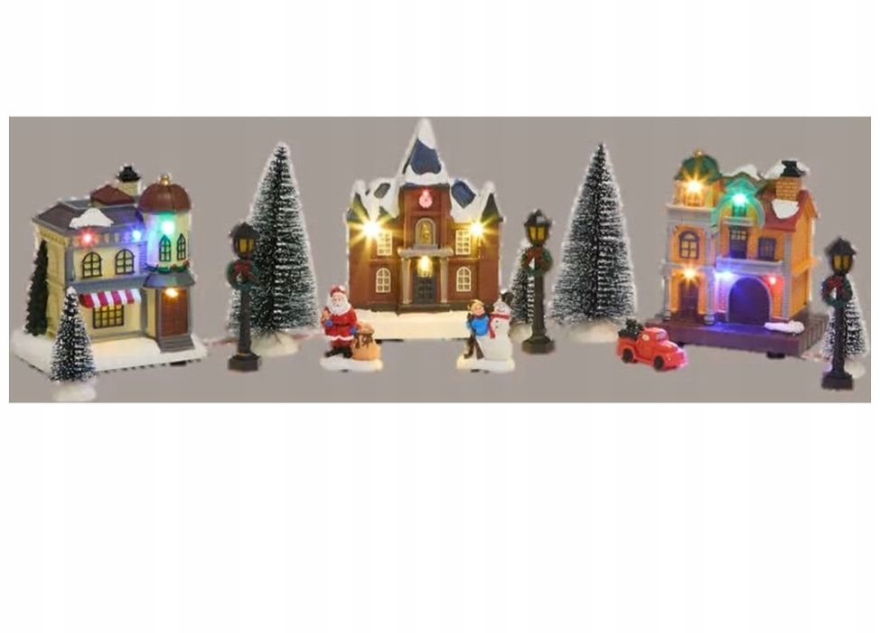 Zestaw figurek i domków bożonarodzeniowych