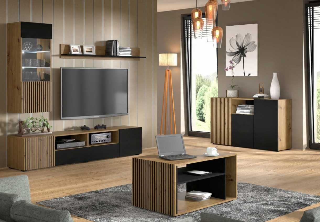 Witryna AURIS wisząca 1D dąb artisan / czarny mat