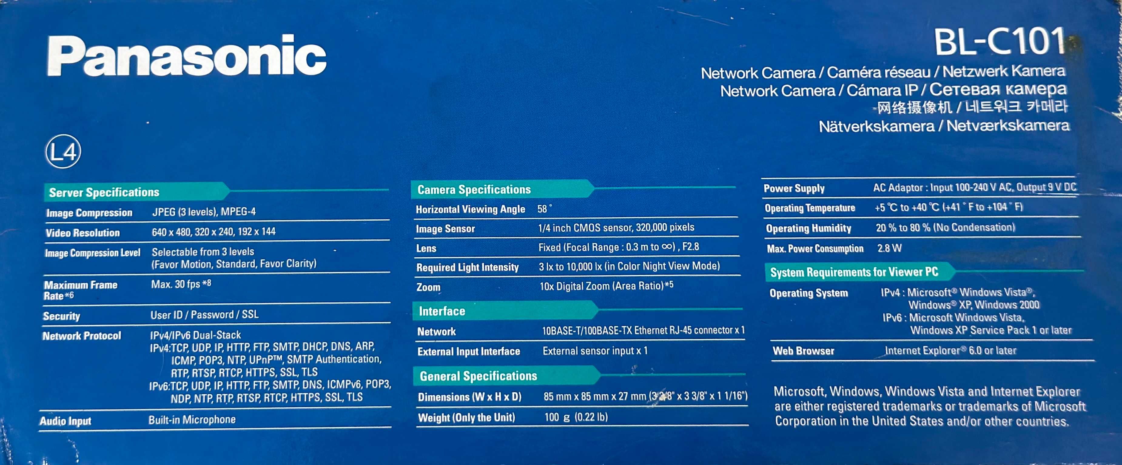 Panasonic BL-C101 Câmera IP fixa para vigilância