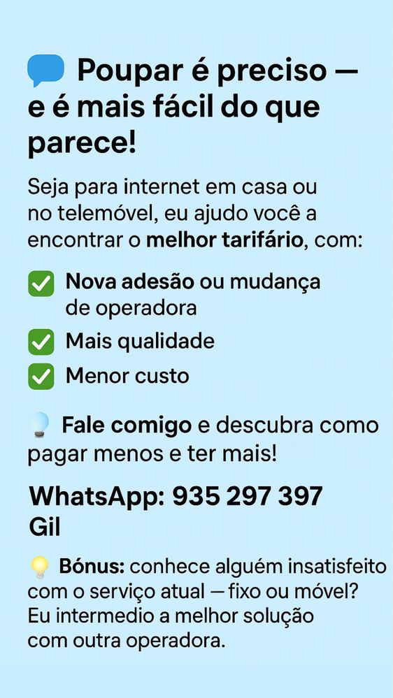 Sou seu mediador para menores tarifas de telecomunicacao