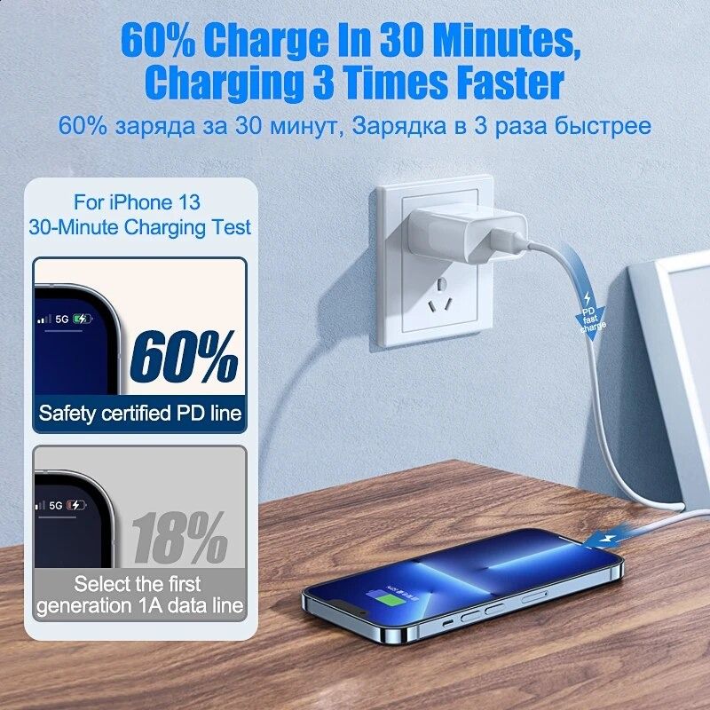 Lightning USB-C кабель 20W для iPhone 13 12 11 14 Pro Max Mini XS Max