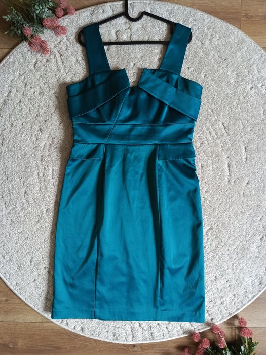 Sukienka dopasowana ołówkowa turkusowa elegancka Phase Eight midi 42 w