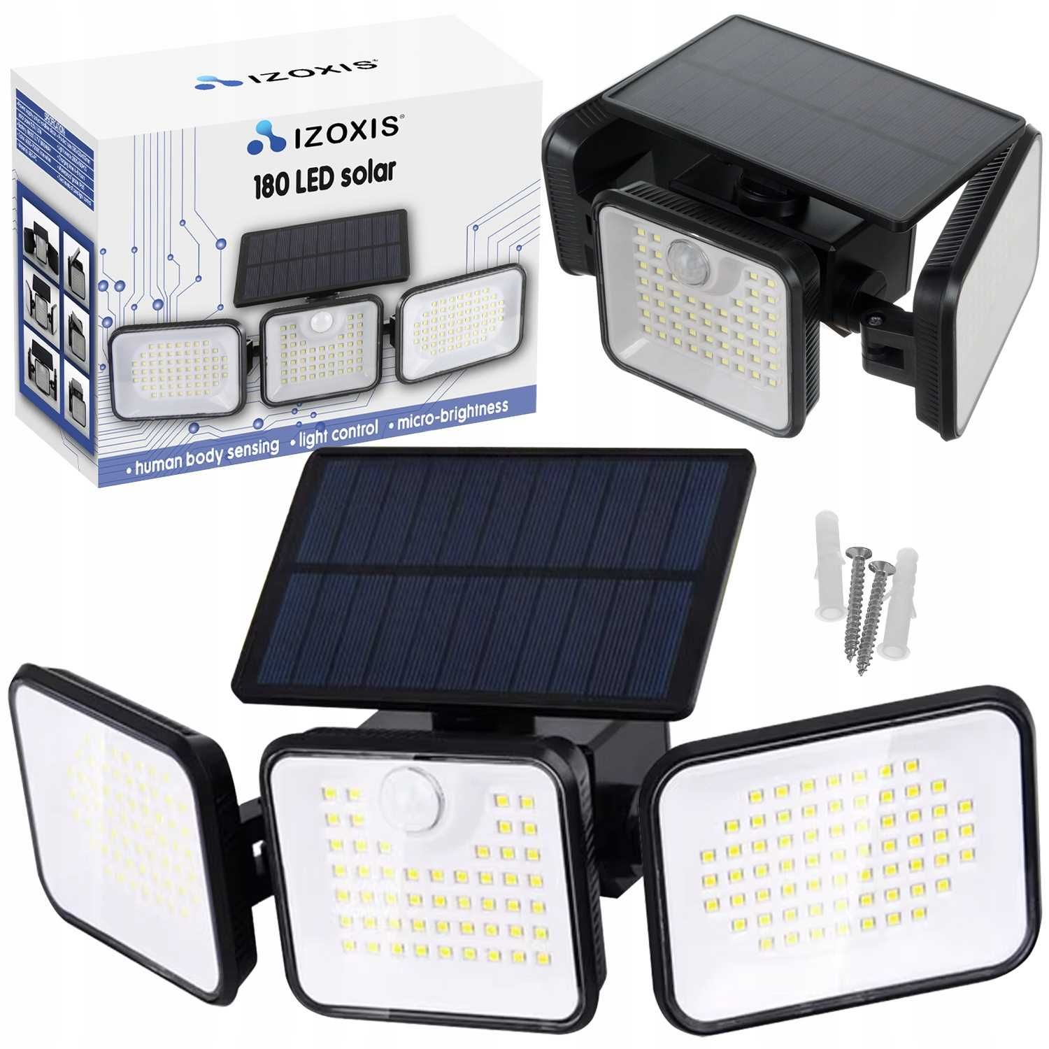 Lampa solarna IZOXIS 180 LED z czujnikiem ruchu i zmierzchu IP65