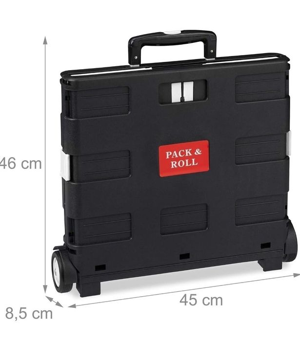 Relaxdays Czarny składany wózek na zakupy, nośność 35 kg