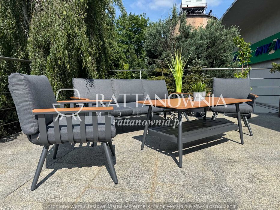Komplet Mebli Ogrodowych Aluminiowy Zestaw na Taras Antracyt WYPRZEDAŻ